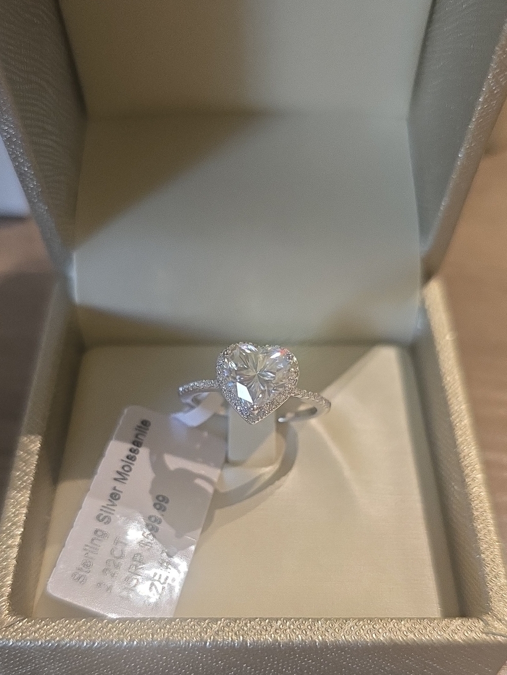 925 Sterling Silver Moissanite Heart Halo Solitaire Ring in Silver Size 7